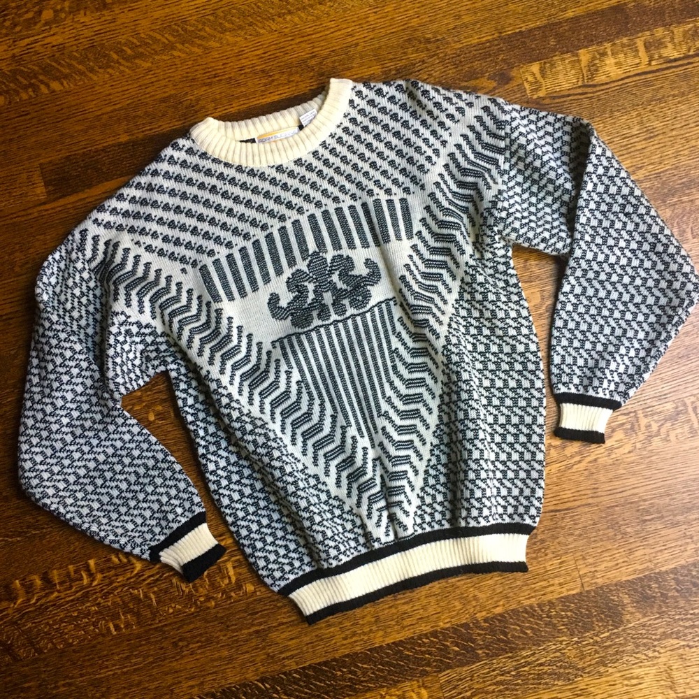 Classic Ski Sweater, Unisex, Black and White, Wool Blend